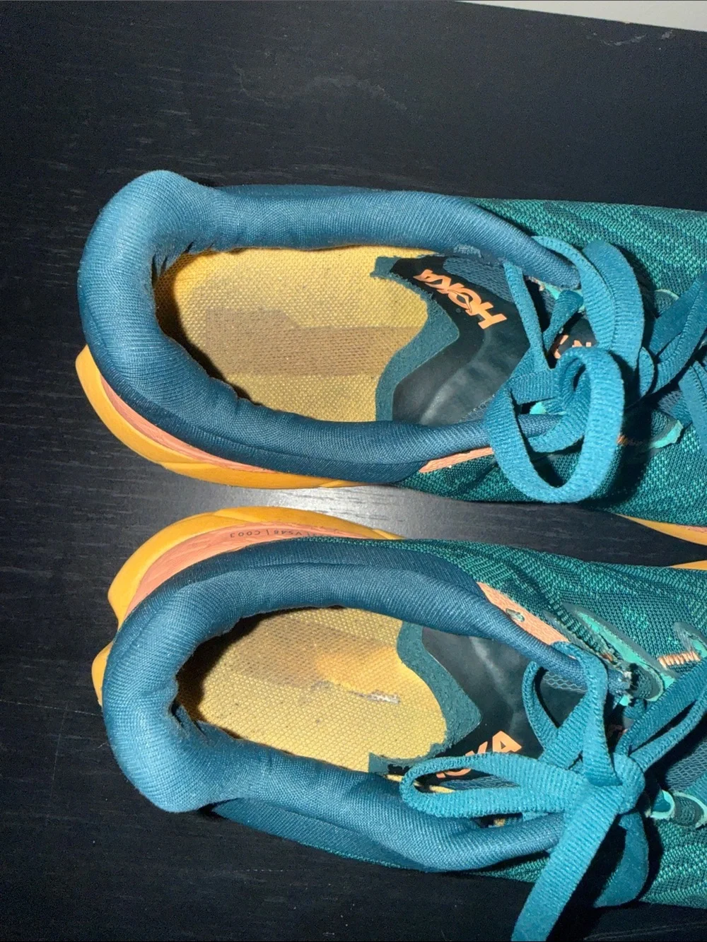 Hoka Women's Teal Running Shoes with Coral & Yellow Accents